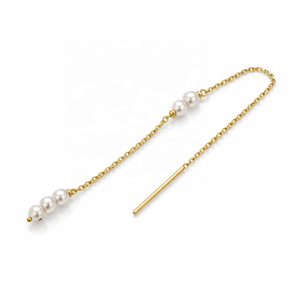 Pendientes de Cadena con Perlas de Agua Dulce JJ BRAVO, Nuevo Modelo, Oro de 14k, Modernos, Calidad AAA, Certificados por Terceros, para Mujeres y Niñas - Product Image 2