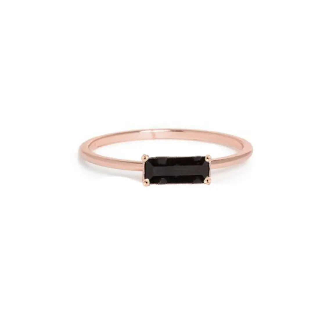 Baguette Black Diamond Stacking Sterling Silver Rose Gold Minimalist Dainty Promise Simple Diamond Thin ring