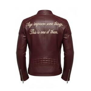 Veste de motard en cuir véritable noir pour homme, coupe ajustée, fermeture éclair, respirante, avec logo sur le devant, pour l'hiver - Product Image 4