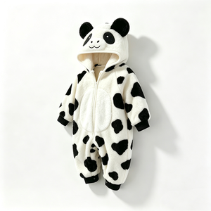 Combinaison bébé en peluche panda noir et blanc personnalisée, combinaison bébé à capuche en polaire panda, combinaison de costume animal panda pour nouveau-né - Product Image 2