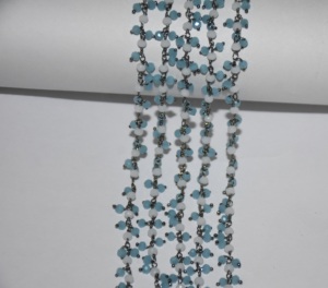 Chaîne de chapelet de grappe de perles d'opale blanche et de calcédoine aqua de qualité supérieure. Chaîne perlée de fil de laiton pour la fabrication de bijoux de collier de bracelet - Product Image 5