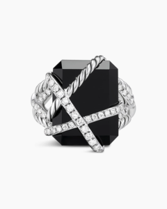 Cable Wrap <b>Ring</b> for Women's Fashion Jewelry Solid 925 Sterling Silver With Black <b>Crystal</b> and White Diamonds Jewelry - Product Image 3