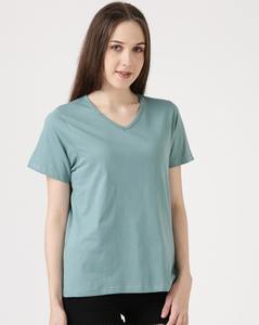 Camiseta de verano personalizada de alta calidad con cuello en V para mujer 100% seda algodón Spandex Casual manga corta suelta Slim Fit ecológico para - Product Image 2