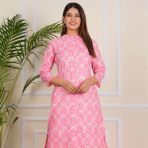 Nueva Kurta Elegante para Mujer con Estampado Floral Azul, Viscosa y Rayón, Corte Recto, Resistente a las Arrugas, para Fiestas y Festivales, Color Personalizado, Protección Solar - Product Image 1