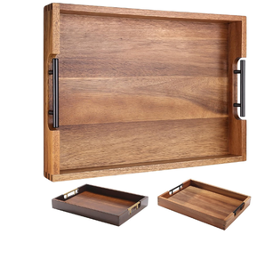Plateau de service en bois d'acacia rectangulaire décoratif fait à la main de qualité durable pour l'hôtel et le restaurant - Product Image 1