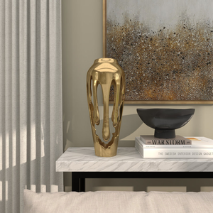 Vase à fleurs de luxe de table en aluminium finition or moderne pour la décoration de la maison, des mariages et des événements - Product Image 4