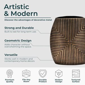 Vase décoratif côtelé avec motif géométrique, vases décoratifs en métal pour la décoration intérieure 12 pouces - Product Image 3