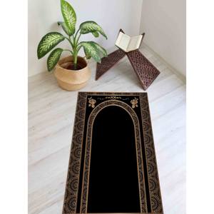 Gold & Black <b>Islamic</b> Prayer Rug: Elegant Religious <b>Gift</b>,With Pile Soft Rug - Product Image 3
