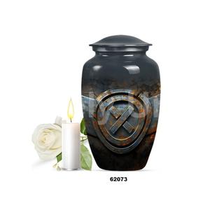 Belle urne commémorative catholique en aluminium noir pour adultes pour les cendres humaines Grande urne funéraire avec sac en velours gratuit - Product Image 2