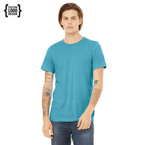 T-shirt en jersey 100% coton bleu personnalisé en gros, col rond, léger, unisexe, 180 grammes - Product Image 1