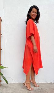 Robe de salon en coton double gaze, robe maxi en coton respirant, coupe ample, style minimaliste, robe kaftan d'été - Product Image 2