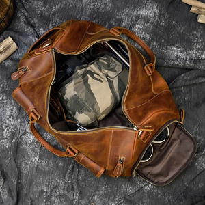 Sac de voyage pliable en cuir véritable avec fermeture éclair et compartiment séparé pour chaussures - Product Image 4
