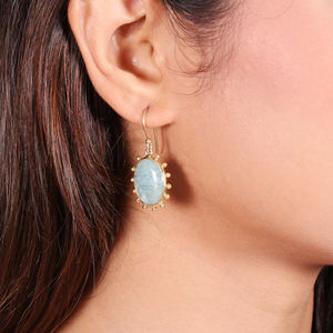 Nouveauté Boucles d'oreilles en argent sterling 925 plaqué or aquamarine, bijoux en pierres précieuses bleues faits à la main, cadeau pour maman - Product Image 2