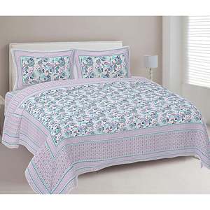 Parure de lit double 3 pièces imprimée fleurs bleu turquoise avec 2 taies d'oreiller et drap plat à fonction massage pour usage domestique (ADB1454) - Product Image 1