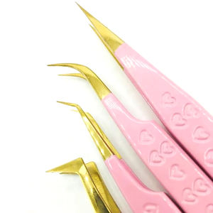 Pinzas para Pestañas de Acero Inoxidable Rosa, Diseño de Corazón, Agarre Sencillo, Pinzas para Extensión de Pestañas con Empaque de Caja de Cartón - Product Image 2