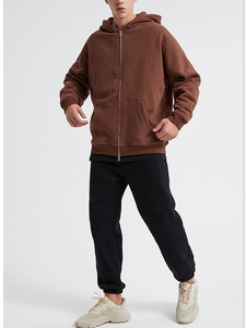 Sudadera con capucha sin cordón con cremallera doble completa de lana de gran tamaño de 400GSM al por mayor - Product Image 4