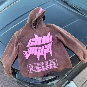 Streetwear unisexe en coton pour hommes 400 Gsm Heavyweight Distressed Hoddies Fabricants de vêtements Sweats à capuche personnalisés avec impression bouffante - Product Image 2