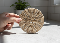 Sous-verre en rotin tressé artisanal, solide, antidérapant, écologique, lavable, 4 pouces, finition naturelle, fabriqué en Inde, style rustique, pour table et banquet