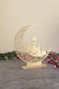 Decoración de madera de Ramadán con forma de luna y estrella, perfecta para exhibición de pared del hogar y decoración de eventos de Ramadán - Product Image 6