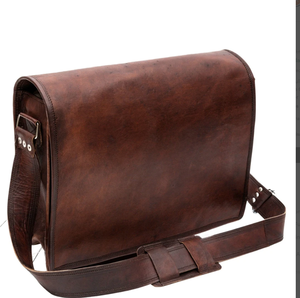 Bolso Mensajero de Cuero de Grano Completo Personalizado Hecho a Mano, Bolso Cruzado de Cuero para Portátil - Product Image 1