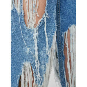 <b>Women's</b> New Summer Luxury Style Baggy Straight Casual Jeans Full Length Ripped Denim Pant Elastic <b>Ankle</b> Length Solid Color Pants - Product Image 4