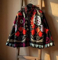 Veste en velours ethnique bohème Suzani, fabrication artisanale indienne, broderie élégante, manches longues, taille personnalisée, essentiel de la mode d'hiver