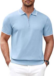 Polos de algodón de manga corta con cremallera para hombre con patrón sólido - Product Image 6