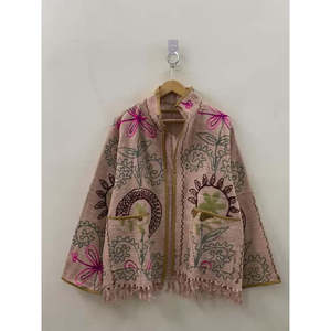 The Bagh Reversible <b>Jacket</b> Blush Folk Custom Logo Floral Embroidered <b>Suede</b> and Leather Western Outerwear for Spring Winter - Product Image 5