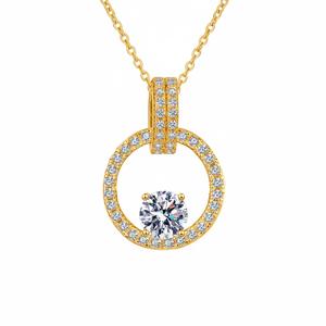 0.50CT VVS Moissanite Open Circle Pave Halo Design Pendant Micro Set Link <b>Chain</b> Necklace Women's 925 Sterling Silver Jewellery - Product Image 2