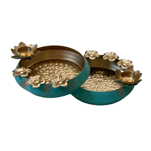 Pièce maîtresse en métal de conception Antique, bol de forme ronde avec bords sculptés, bol décoratif antique moderne de couleur or - Product Image 6