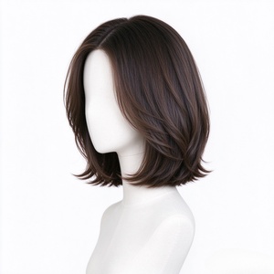 Peluca de Cabello Humano 100%, Corte Bob Corto con Puntas Rizadas Suaves, Peluca Marrón de Aspecto Natural para Mujer - Product Image 2
