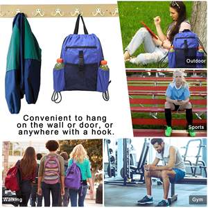 Blue <b>Drawstring</b> <b>Backpack</b> With Side Pockets And Sturdy Zipper For Outdoor Use Best Price Wholesale OEM Supplier - Product Image 4