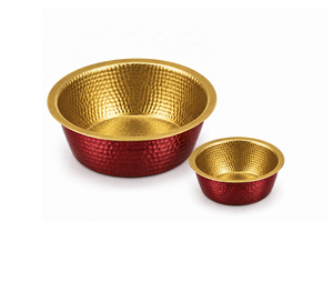 Juego de 2 Cuencos de Cobre Martillado para Pedicura y Manicura, Exterior Rojo, Interior Dorado, Redondos, para Spa, con Función de Masaje - Product Image 1