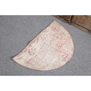 Alfombra Turca Vintage de 2.4x1.4 pies, Diseño Patchwork, Lana Beige con Base de Látex, Ecológica, Pelo Medio, para el Hogar - Product Image 3