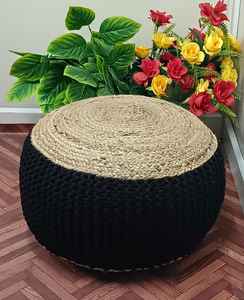 TEJIDO DE YUTE FORMA REDONDA SESIÓN NEGRO NATURAL POUFS DECORATIVO TAMAÑO Y FORMAS PERSONALIZADOS PARA HOGAR HOTELES RESTAURANTES - Product Image 2