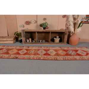 Tapis turc vintage grand 2,8x12 pieds classique rouge beige motif abstrait laine matériau 10mm Latex pour couloir chambre décor - Product Image 4