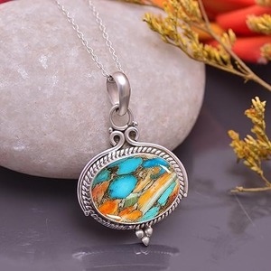 Colgante de joyería fina, colgante de joyería de piedras preciosas de cobre turquesa de ostra de Plata de Ley 925 con sello 925, joyería colgante de plata - Product Image 2