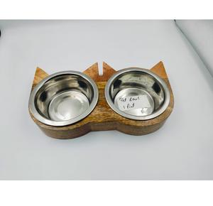 Comedero para Mascotas con Base de Madera y Dos Tazones de Acero Inoxidable para Perros, Venta al por Mayor - Product Image 2