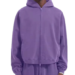 Sweat-shirts à capuche oversize personnalisés pour hommes, poids lourd, lavage à l'acide, 100% coton, sweat-shirt à fermeture éclair, sweat-shirts à capuche courts et amples pour hommes - Product Image 4