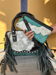 Nuevo bolso de cuero de piel de vaca con estampado en relieve a mano occidental Real, bolso elegante para mujer y bolso de mano de piel pintado a mano, Conjunto Combinado único - Product Image 2