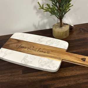 Tabla para cortar de madera de acacia de mármol redondeado hecha a mano con diseño personalizado tabla para cortar queso pizza con asa al por mayor - Product Image 6