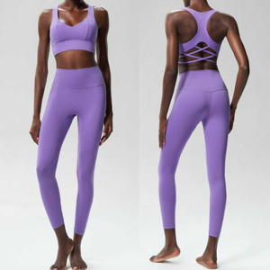Ensemble de yoga fitness personnalisé pour femmes Nouveau style Vêtements de yoga deux pièces avec taille élastique - Product Image 4