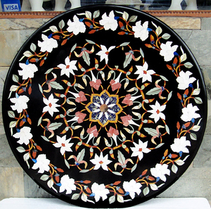 Mesa de centro con incrustaciones de mármol, mesa de centro artesanal tradicional, muebles de sala de estar con incrustaciones de piedras preciosas, elegante, lujoso terciopelo Aura - Product Image 4