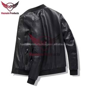 Blouson bombardier en cuir d'agneau véritable gris et noir élégant pour hommes pour l'hiver personnalisé en gros - Product Image 5