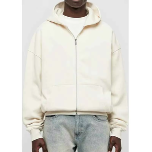Custom Men's Zip up Hoodie High Quality 100% Cotton Oversized Heavy <b>Weight</b> Streetwear Knitted with Short Length <b>Blank</b> Zipper - Product Image 3