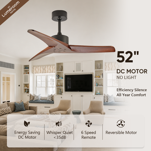 52 Inch 3 Blade Solid Wood Ceiling <b>Fan</b> Without Light <b>Remote</b> <b>Control</b> Reversible DC Motor for Bedroom Living Room - Product Image 2
