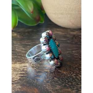 Southwest Handmade Multi Stone Sterling <b>Silver</b> <b>Adjustable</b> Cluster <b>Ring</b> 6mm Bezel & Invisible Setting - Product Image 3