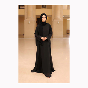 Negro mano hacer Color personalizado OEM servicio último diseño ligero largo musulmán señoras Abaya nueva moda Color sólido señoras A - Product Image 6