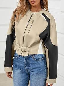 Veste en similicuir souple pour femme, style streetwear tendance, de haute qualité, respirante, coupe confortable, logo frontal, hiver, couleur unie - Product Image 2