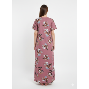 Camisón Largo Cómodo para Mujer, Marca Alpine, Tela Tejida Estampada, Mangas Cortas y Bolsillo Lateral Completo para Uso en el Hogar - Product Image 2